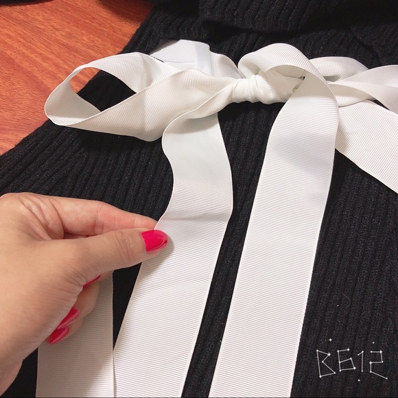 Black Long Prom Dress with Open Back& White Ribbon - Picture 3 of 4